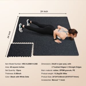 056 inch thick gym floor mats 12 tiles rubber top with eva foam 25 x 25 gym flooring workout mats with 48 sqft coverage interlocking puzzle gym mats for gym home garage black white 3.jpg