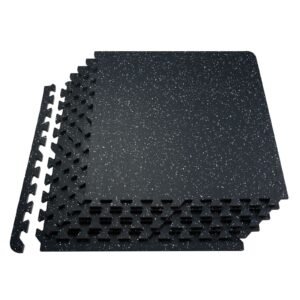 0.56 Inch Thick Gym Floor Mats, 25 Tiles Rubber Top with EVA Foam, 25" x 25" Gym Flooring Workout Mats with 100sq.ft Coverage, Interlocking Puzzle Gym Mats for Gym, Home, Garage, Black & White