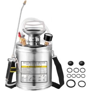 1 Gallon Stainless Steel Sprayer, 12" Wand & 3FT Reinforced Hose, Hand Pump Sprayer with Pressure Gauge, Safety Valve & Adjustable Nozzle, Garden Weed Sprayer for Lawn, Gardening, Sanitizing