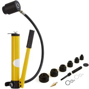 10 Ton Hydraulic Knockout Punch Kit, 1/2" to 2" Conduit Hole Cutter Set, KO Tool Kits with Puncher 6 Piece, Metal Sheet Driver Tools, For Aluminum, Brass, Stainless Steel, Fiberglass and Plastic