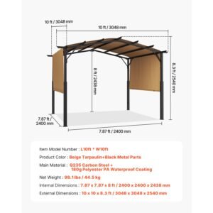 10 x 10 ft outdoor pergola arched top metal pergola retractable pergola with sun shade canopy large patio shelter pavilion heavy duty garden pergola for deck backyard porch poolside 5.jpg