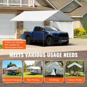 10 x 20 ft carport replacement canopy cover garage top tent shelter tarp heavy duty waterproof uv protected easy installation with 40 ball bungeess only top cover frame not include white 3.jpg