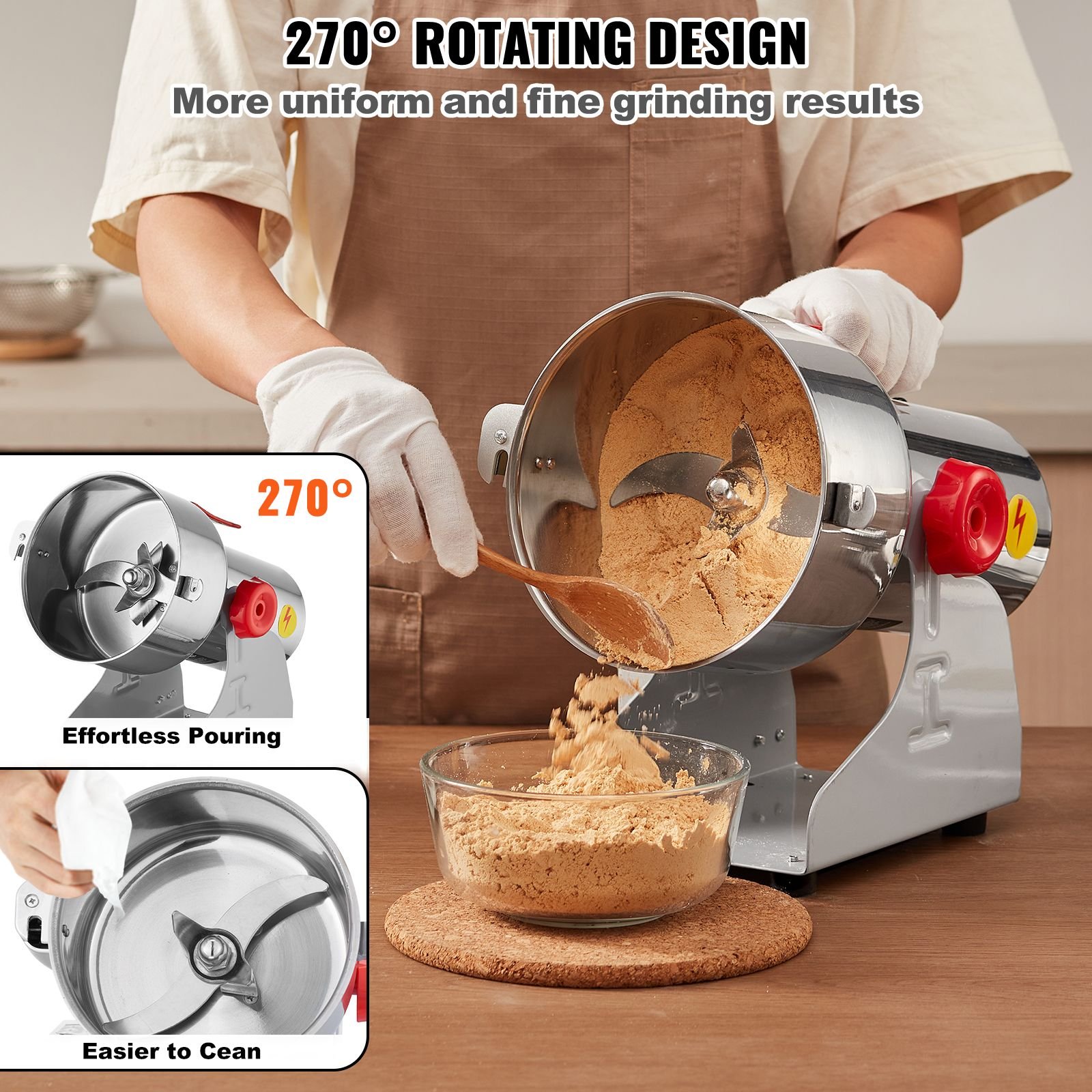 1000g electric grain mill grinder, high speed 3000w commercial spice grinders, stainless steel pulverizer powder machine, for dry grains spices cereals coffee corn pepper, swing type