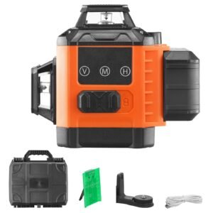100ft Self Leveling Laser Level, Manual Green 3 x 360° Cross Line Laser, Manual Self-leveling Mode & IP54 Waterproof 8h Continuous Working Time Line Laser, Battery/Stand Included