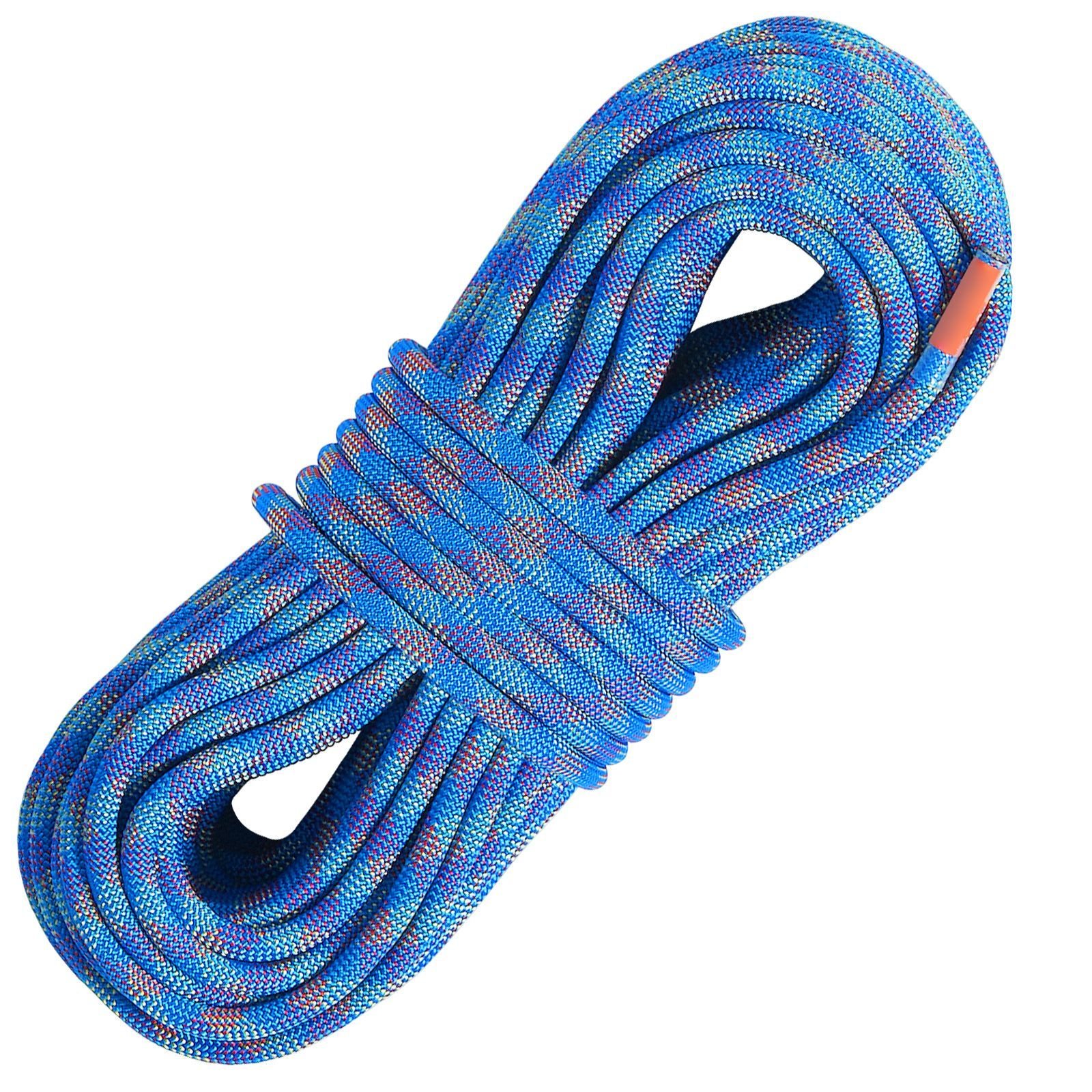 102mm dynamic climbing rope 50m164ft outdoor rock climbing rope 25kn breaking tension stretchable fiber rope with steel snap hooks for escape rappelling fire rescue blue.jpg