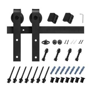10FT Sliding Barn Door Hardware Kit, 330 LBS Weight Capacity, Compatible with 60 Inches Max Width & 1-3/8 to 1-3/4 Inches Thickness Single Sliding Barn Door, Durable Track & J-shape Roller,Black