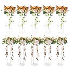 10PCS 23.6inch High Wedding Flower Stand, With Acrylic Laminate,Acrylic Vase Column Geometric Centerpiece Stands, Floral Display Rack for T-Stage Events Reception, Party Decoration Home