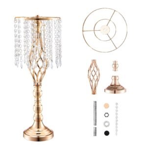 10PCS 55cm/21.65' Tall Crystal Wedding Flower Stand, Metal Wedding Centerpiece Vase, Gold Flower Holders Floral Display Rack for Tables Wedding Dinner Party, Ceremony Birthday Event Decor