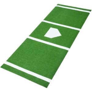 10x3.8 ft Baseball Softball Hitting Batting Mat, Indoor/Outdoor Anti-Slip Anti-Fade Softball Mat, Lined & Foam Backing Training Aid with Tightening Rope, Portable Practice Mats, Green