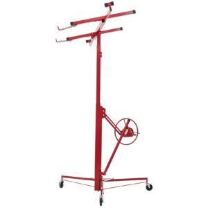 11ft Drywall Lift, Heavy-Duty 150 lbs Sheetrock Hoist with Adjustable Telescoping Arm, Lockable Wheels, Drywall Lifter Panel Jack Hoist Tools Ideal for Ceiling & Wall Installation (Red)