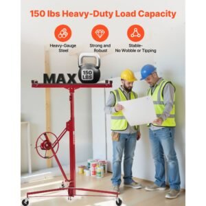11ft drywall lift, heavy duty 150 lbs sheetrock hoist with adjustable telescoping arm, lockable wheels, drywall lifter panel jack hoist tools ideal for ceiling & wall installation (red)