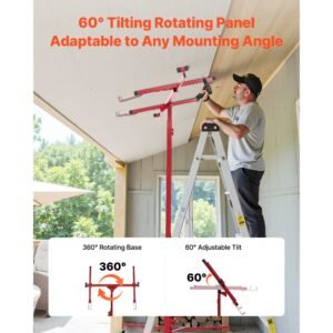 11ft drywall lift, heavy duty 150 lbs sheetrock hoist with adjustable telescoping arm, lockable wheels, drywall lifter panel jack hoist tools ideal for ceiling & wall installation (red)