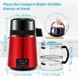 11gal water distiller 03galh 750w distilled water maker machine 0 99h timing dual temp display 304 stainless steel countertop distiller glass carafe cleaning powder 3 carbon packs red 3.jpg