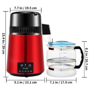 11gal water distiller 03galh 750w distilled water maker machine 0 99h timing dual temp display 304 stainless steel countertop distiller glass carafe cleaning powder 3 carbon packs red 4.jpg