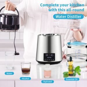 11gal water distiller 04galh distilled water maker machine 1750w 0 99h timing dual temp display 304 stainless steel countertop distiller glass carafe cleaning powder 3 carbon packs silver 1.jpg