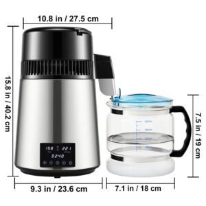 11gal water distiller 04galh distilled water maker machine 1750w 0 99h timing dual temp display 304 stainless steel countertop distiller glass carafe cleaning powder 3 carbon packs silver 2.jpg