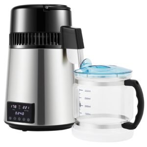 11gal water distiller 04galh distilled water maker machine 1750w 0 99h timing dual temp display 304 stainless steel countertop distiller glass carafe cleaning powder 3 carbon packs silver 5.jpg
