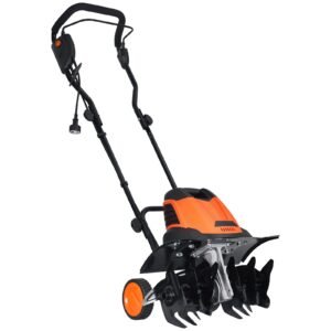 12 Amp Electric Tiller, 18" Tilling Width 3.94" Tilling Depth Corded Electric Tiller/Cultivator, Steel Mn Tines, Rototiller for Garden Lawn Soil Digging