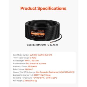 12 awg thhn wire 19 stranded 100 ofc copper electrical building wire with nylon jacket rated for up to 600 volts for indoor outdoor use commercial industrial residential black 100 ft 2.jpg