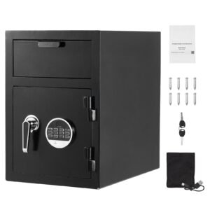 1.2 Cubic Feet Drop Safe, Large Capacity Front Drop Slot Safe Box with Digital Keypad, Heavy Duty 2 Tiers Cash Depository Box with Spare Keys for Cash, Bank Slip, Jewelry, Document, Bill, Black