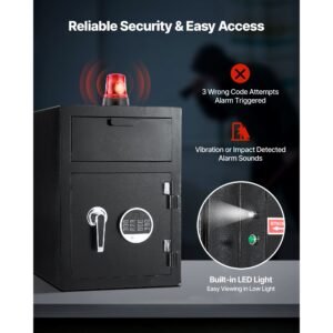 1.2 cubic feet drop safe, large capacity front drop slot safe box with digital keypad, heavy duty 2 tiers cash depository box with spare keys for cash, bank slip, jewelry, document, bill, black