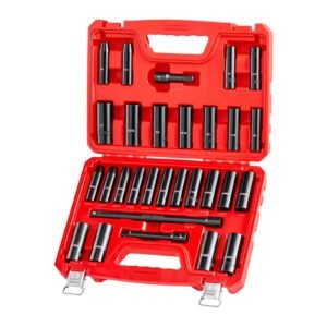 12 in drive impact socket set 29 piece 6 point deep impact sockets sae 38 to 1 inch and metric 10 to 24 mm sizes with extension bars 3 5 10 in cr v steel heavy duty carrying case 4.jpg