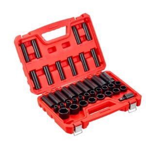 1/2 in Drive Impact Socket Set, 39 Piece, 6 Point Deep & Shallow Impact Sockets, Metric 9 to 30 mm, Cr-V Steel High Durability, with Universal Joint, Dual Size Markings, Heavy Duty Carrying Case