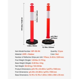 12 pack traffic delineator posts 48 inches traffic safety cones with weighted base and reflective strips heavy duty delineator posts for construction site parking lot crowd control red 4.jpg