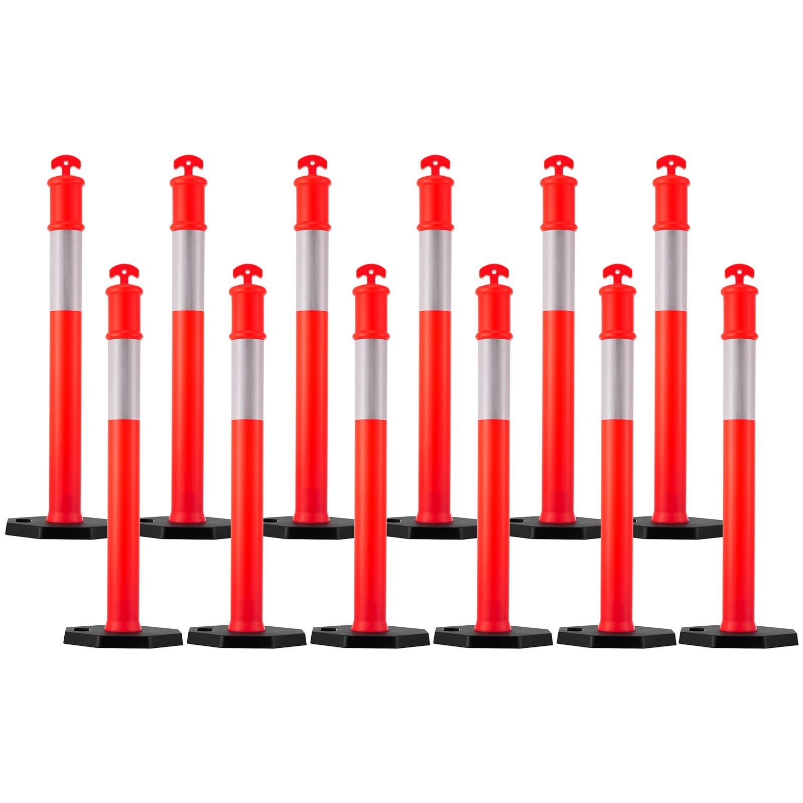 12 pack traffic delineator posts 48 inches traffic safety cones with weighted base and reflective strips heavy duty delineator posts for construction site parking lot crowd control red.jpg