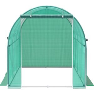 12 x 7 x 7 ft walk in tunnel greenhouse portable plant hot house with galvanized steel hoops 1 top beams 2 diagonal poles 1 zippered door 6 roll up windows green 5.jpg