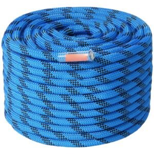 12.7mm Static Climbing Rope, 38M(125ft) Outdoor Rock Climbing Rope 30KN Breaking Tension, Fiber Rope with Steel Snap Hooks for Escape, Rappelling, Fire Rescue, Blue