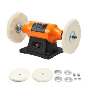 1/2HP Bench Buffer Polisher, 6-inch Bench Polishing Buffing Machine, 3450RPM Single Speed Benchtop Polisher with 2PCS Cloth Wheels & Cast Iron Base for Metal, Jewelry, Wood Polishing