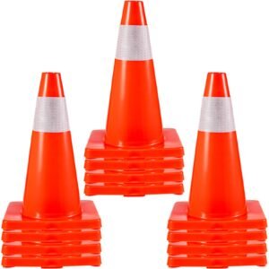 12Pack 18" Traffic Cones, Safety Road Parking Cones PVC Base, Orange Traffic Cone with Reflective Collars, Hazard Construction Cones for Home Traffic Parking