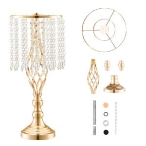 12PCS 49cm/19.3' Tall Crystal Wedding Flower Stand, Metal Wedding Centerpiece Vase, Gold Flower Holders Floral Display Rack for Tables Wedding Dinner Party, Ceremony Birthday Event Decor