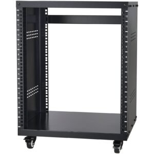12U AV Rack Stand, 300 lbs Capacity, Network Stereo Recording Studio Rack with Lockable Caster Wheels Round & Square Holes, Special Vents for 19" Audio Video Musical & IT Equipment Mounting