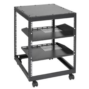 12U Open Frame Server Rack, 23-40 in Adjustable Depth, Free Standing or Wall Mount Network Server Rack, 4 Post AV Rack with Casters, Holds All Your Networking IT Equipment AV Gear Router Modem
