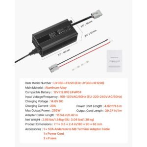 12v 20a lithium battery charger 146v ac dc lifepo4 smart charger with anderson connector led indicator 0v activation for lithium lifepo4 deep cycle rechargeable batteries of boat rv 4.jpg