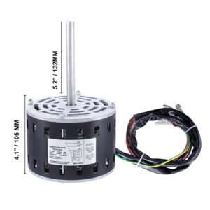 1/3HP Furnace Blower Motor, 110/120V 4.4Amps, 1075RPM 4 Speeds, CW/CCW Rotation, 48 Frame 5.2" Shaft Length, 5μF/370V Capacitor + 11" Hold Hoop