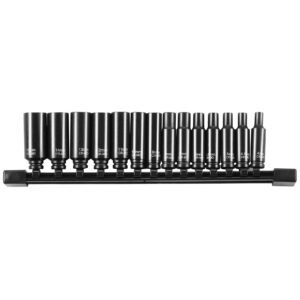 1/4" Drive Impact Socket Set, 14 Piece Deep Socket Set Metric 4-15mm, 6 Point Cr-Mo Alloy Steel for Auto Repair, Easy-to-Read Size Markings, Rugged Construction, Socket Organizer