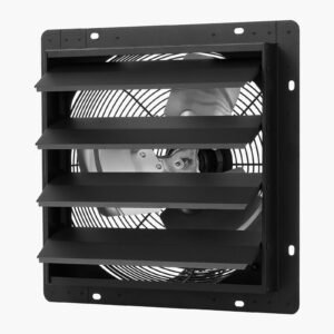 14 inch shutter exhaust fan, wall mounted attic vent fan with smart programming variable speed temperature control, 2000 cfm,ec motor,timer, for shed,garage,greenhouse ventilation cooling,black