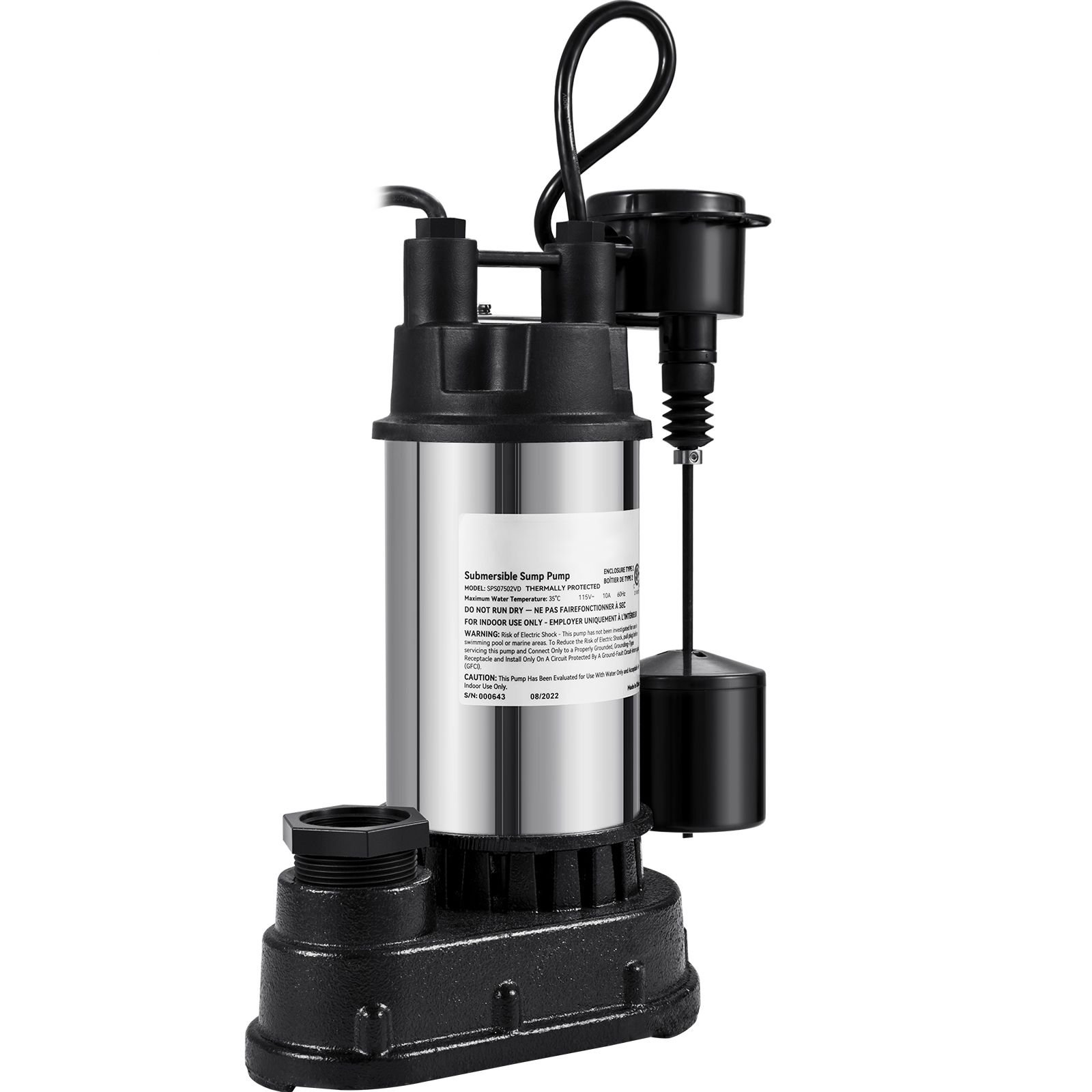 15 hp submersible cast iron and steel sump pump 6000 gph submersible water pump with integrated vertical float switch for basement water basin and flooding area tested to ul standards.jpg
