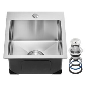 15 inch kitchen sink workstation 304 stainless steel top mount sinks drop in single bowl farmhouse basin with accessories household dishwasher sinks for rv prep kitchen laundry room bar.jpg
