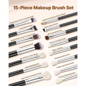 15 piece makeup brush set for foundation blending eyeshadow professional vegan brushes with soft synthetic bristles ergonomic wood handle aluminum ferrule portable and travel friendly 1.jpg