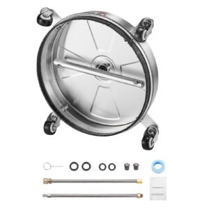 15" Pressure Washer Surface Cleaner, Stainless Steel Pressure Washer Attachments with 4 Wheels, 4000 Max PSI, 1/4 Quick Connector, 2 Spray Nozzles, 2 Extended Wands for Concrete, Patio, Deck
