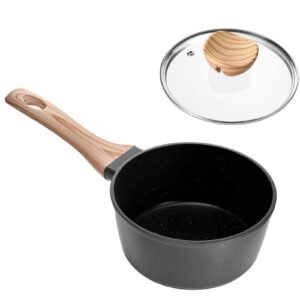 1.5 QT Saucepan, Nonstick Saucepan with Tempered Glass Lid, Multipurpose Cooking Sauce Pot with Detachable Handle, Sauce Pan Small Kitchen Cooking Pot with Coating, Induction Compatible, Black