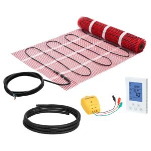 15 sqft Self-Adhesive Mesh Floor Heating Mat System, 120V Electric Radiant Heated Floor System, with Smart Control Thermostat & Alarm, Easy Installation for Tile, Stone, Vinyl