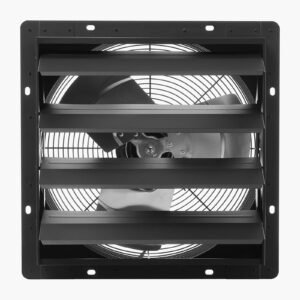 16 inch shutter exhaust fan, wall mounted attic vent fan with smart programming variable speed temperature control, 2900 cfm,ec motor,timer, for shed,garage,greenhouse ventilation cooling,black