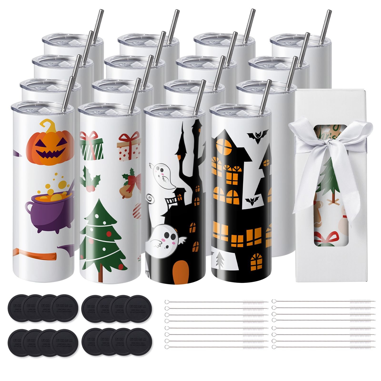 16 pack sublimation tumblers 20oz skinny straight stainless steel sublimation tumblers blank stainless steel double wall tumbler for heat transfer customized gifts with lid and straw gift box.jpg