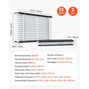 16 x 28 x 4 furnace filter merv 13 hvac ac filters12 month electrostatic pleated air conditioner filters 2 pack actual size 1634 x 2776 x 398 inch for capturing dust smog pet dander 1.jpg