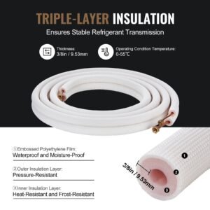 16ft mini split line set 14 38 od copper pipes tubing and triple layer insulation for air conditioning or heating pump equipment hvac with rich accessories 18ft connection cable 4.jpg
